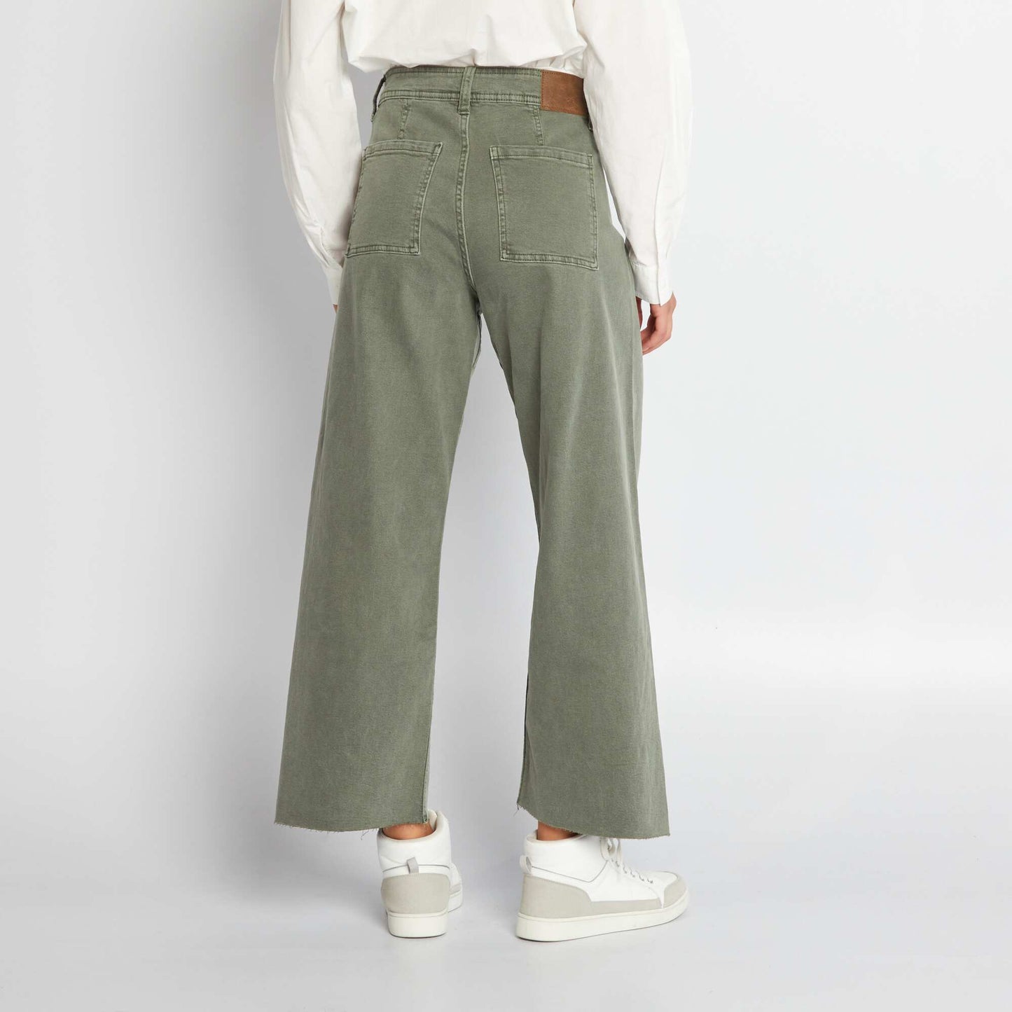 Pantalon large wide leg cropped vert fonc