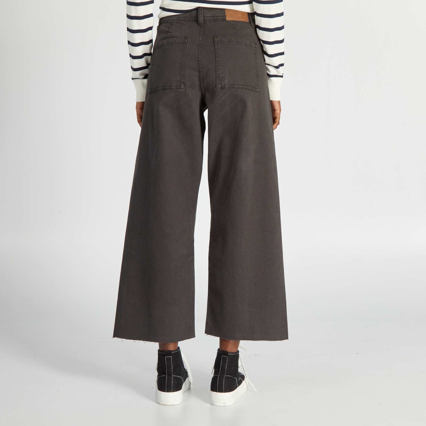 Pantalon large wide leg cropped noir