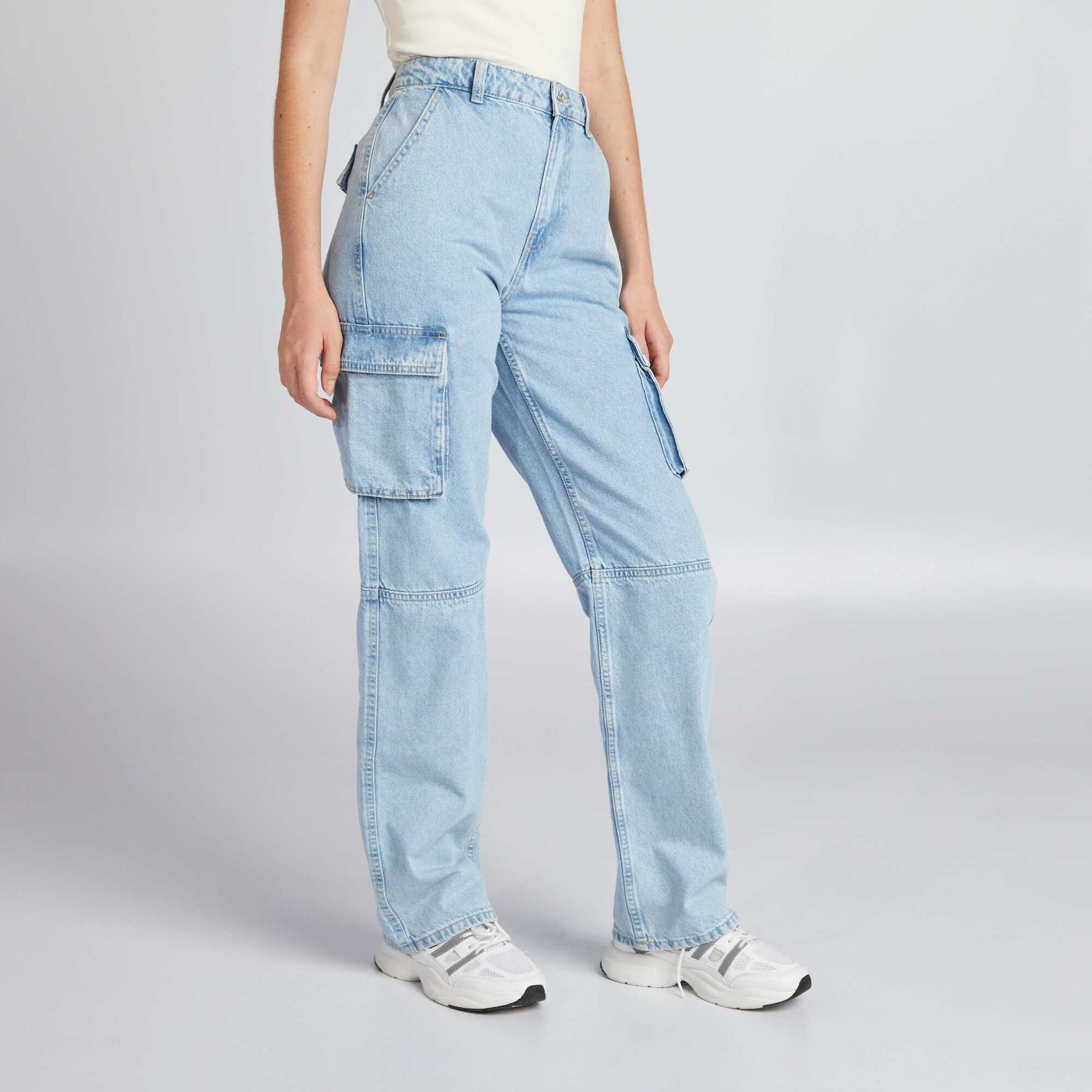 Pantalon en denim taille basse BLEU