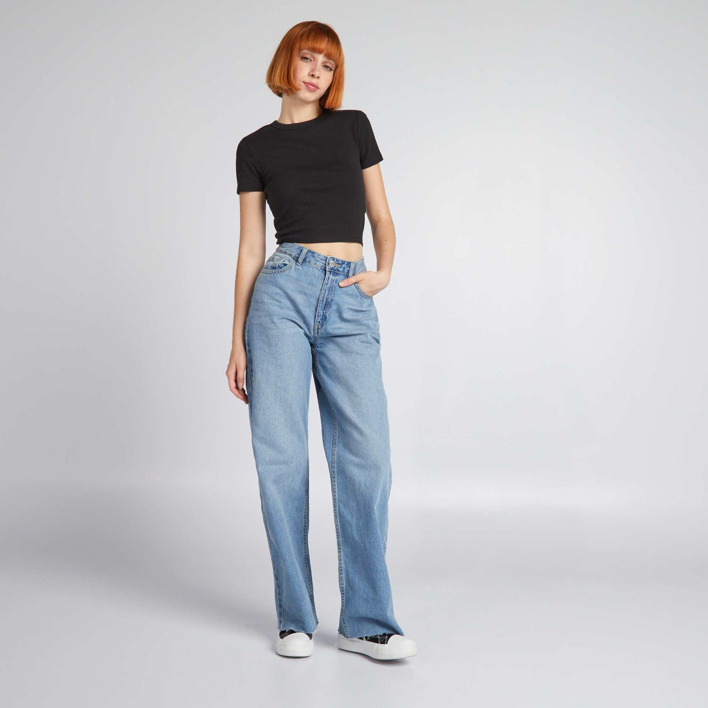 Pantalon denim wide leg Bleu