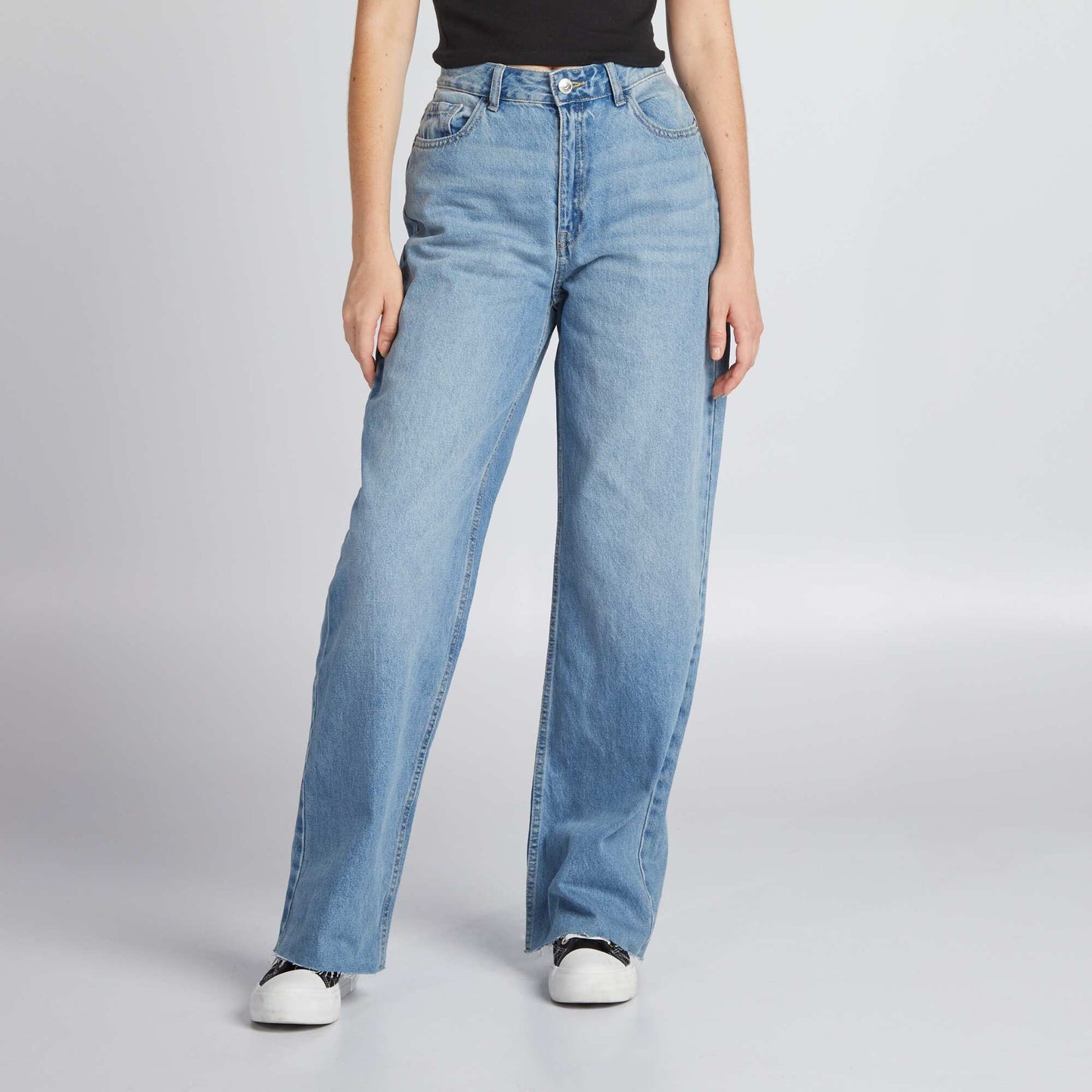 Pantalon denim wide leg Bleu