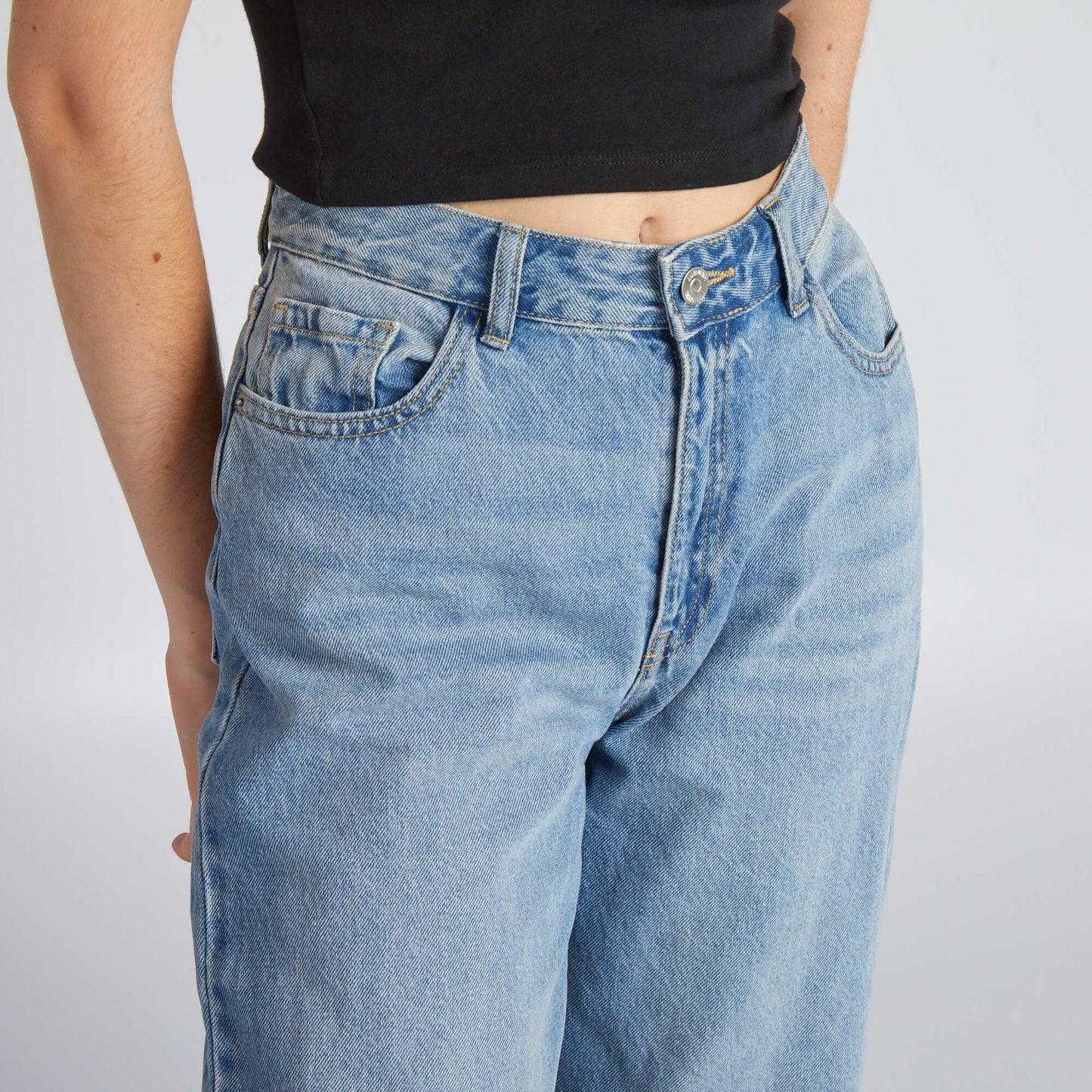 Pantalon denim wide leg Bleu