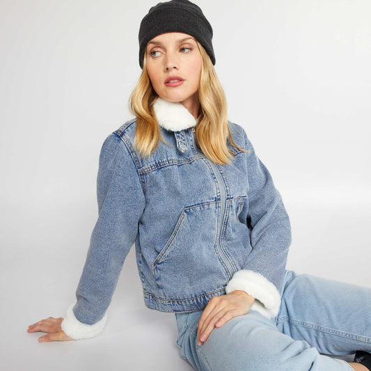 Blouson en denim fourr en sherpa Bleu