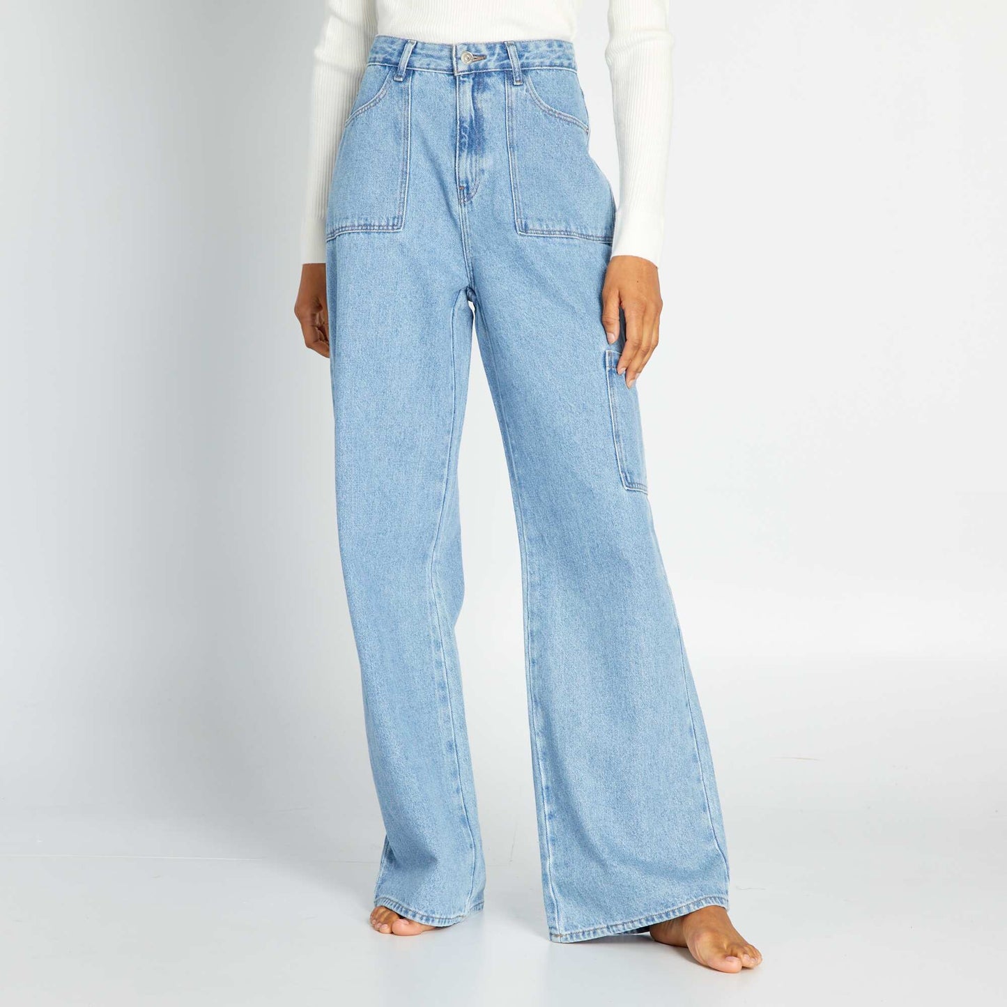 Pantalon wide leg avec poches plaqu es Bleu