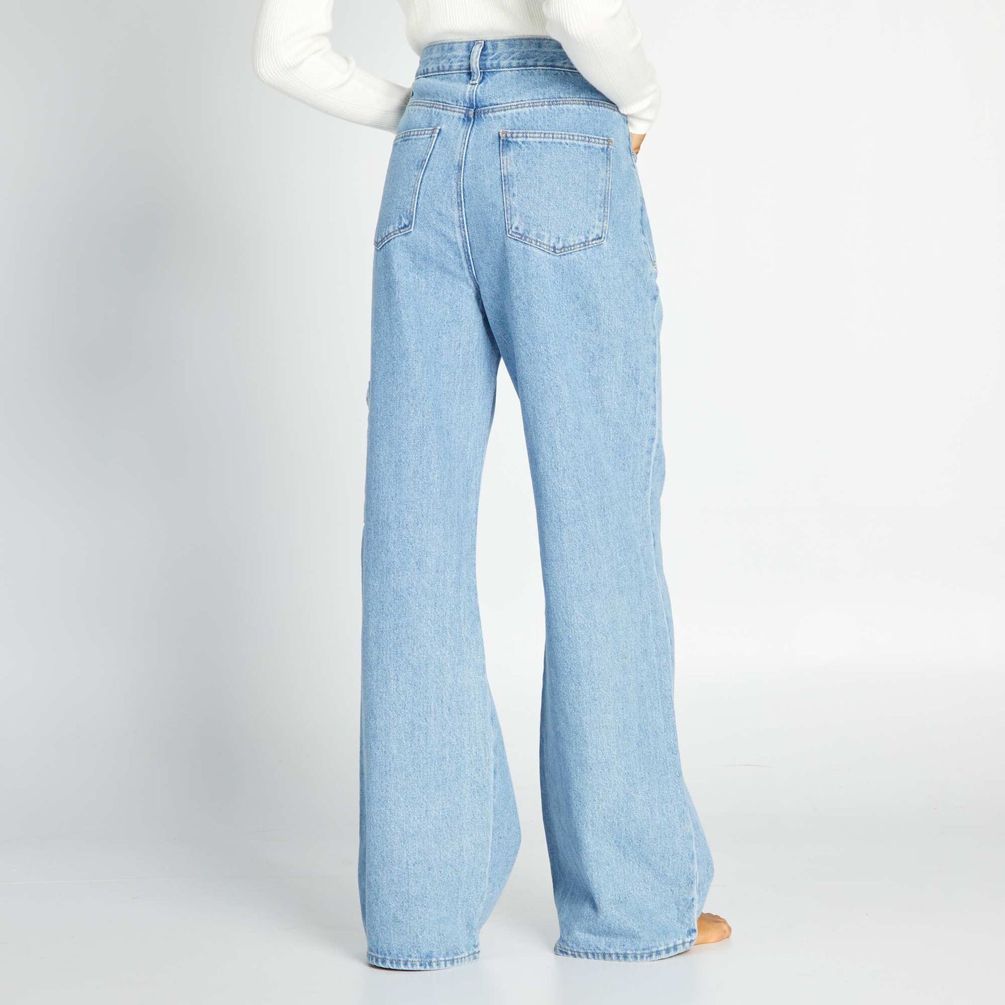 Pantalon wide leg avec poches plaqu es Bleu