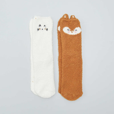 Chaussettes chaudes en polaire Marron/blanc