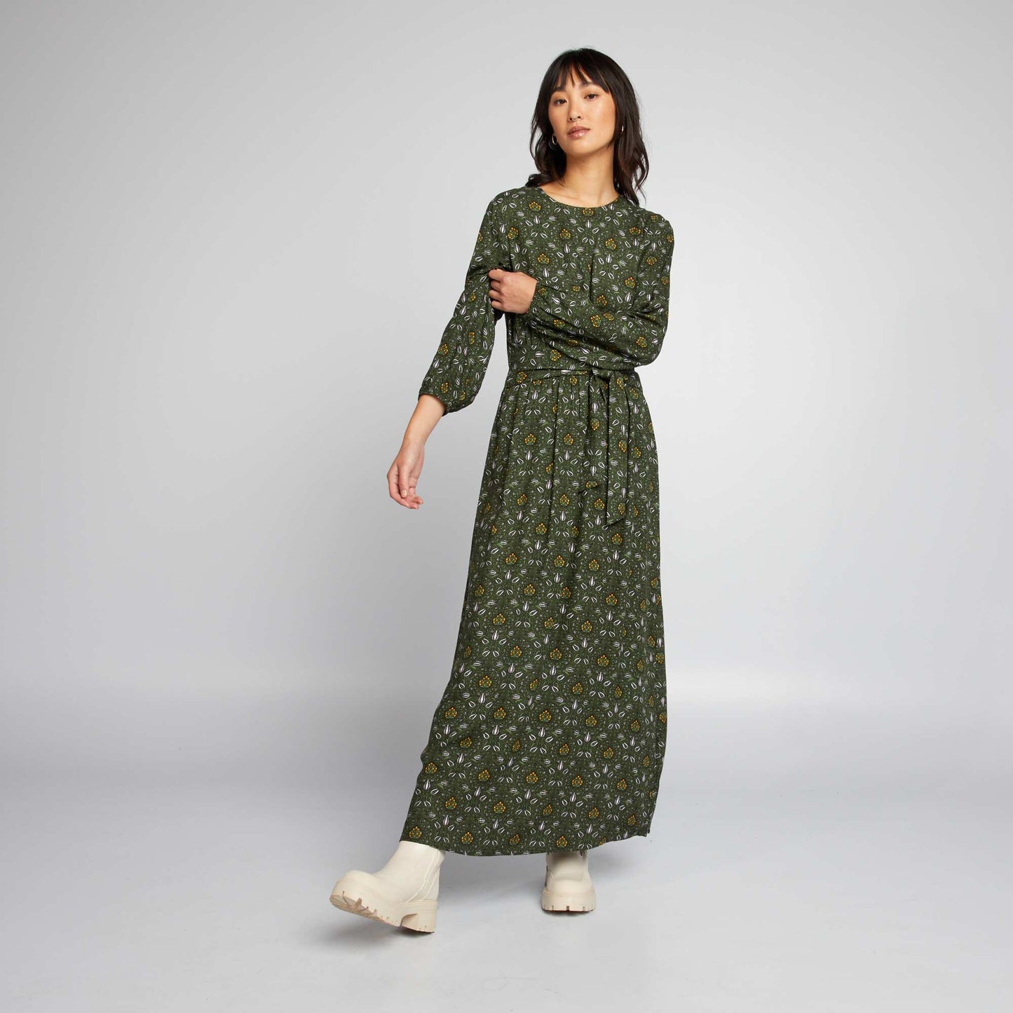 Robe manches longues avec imprim Vert imprim