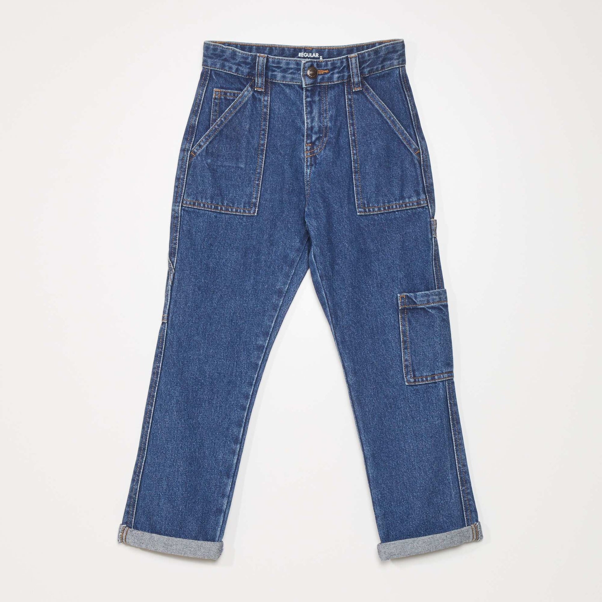 Jean regular avec poches sur les c tes Bleu