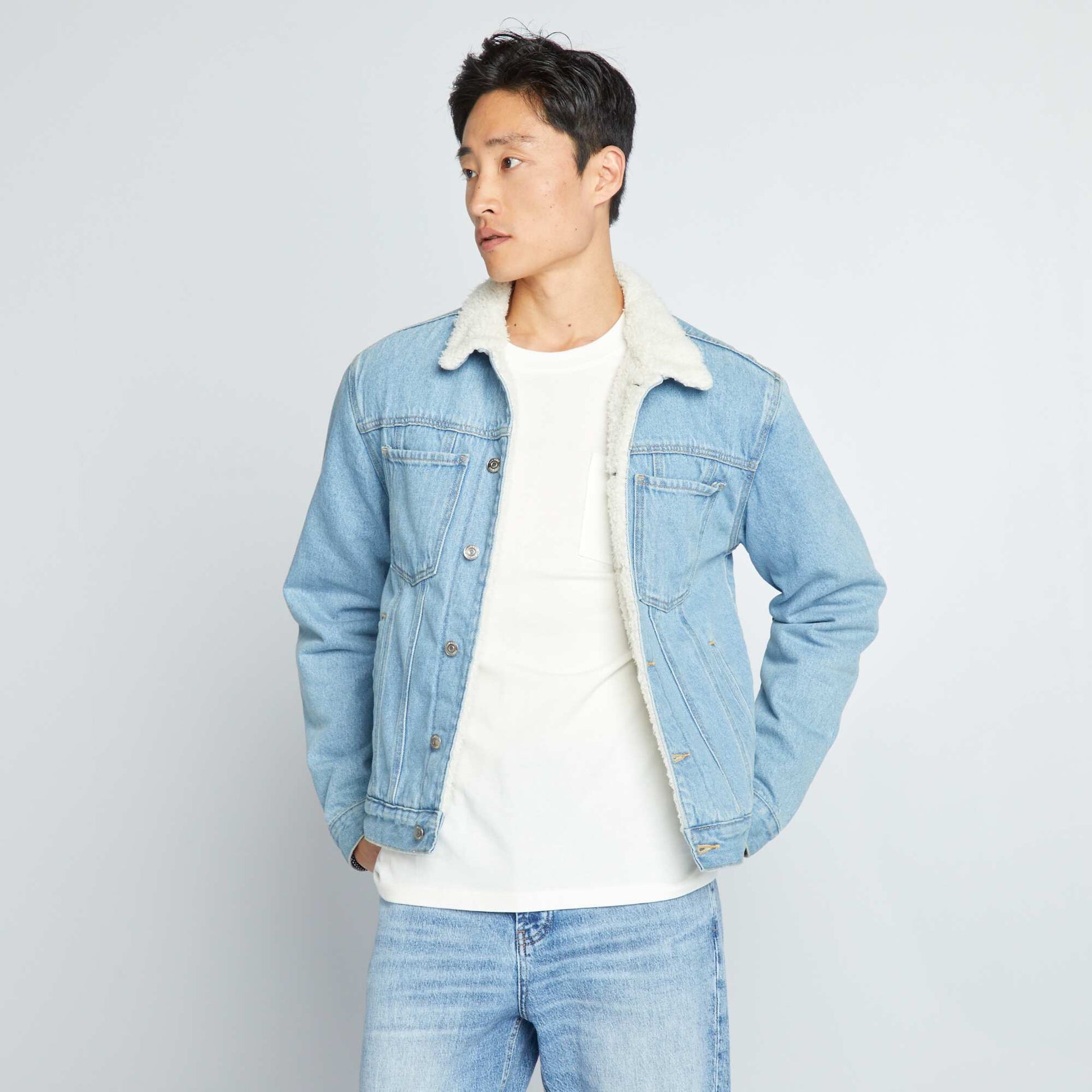 Veste en jean doubl e sherpa Bleu