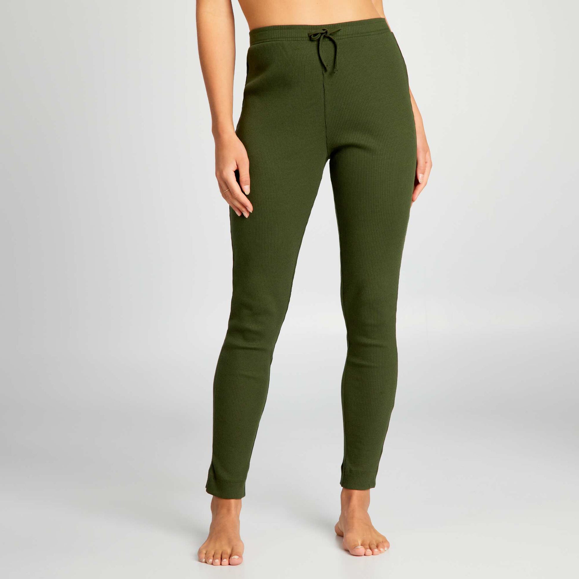 Pantalon en maille c tel e Vert kaki