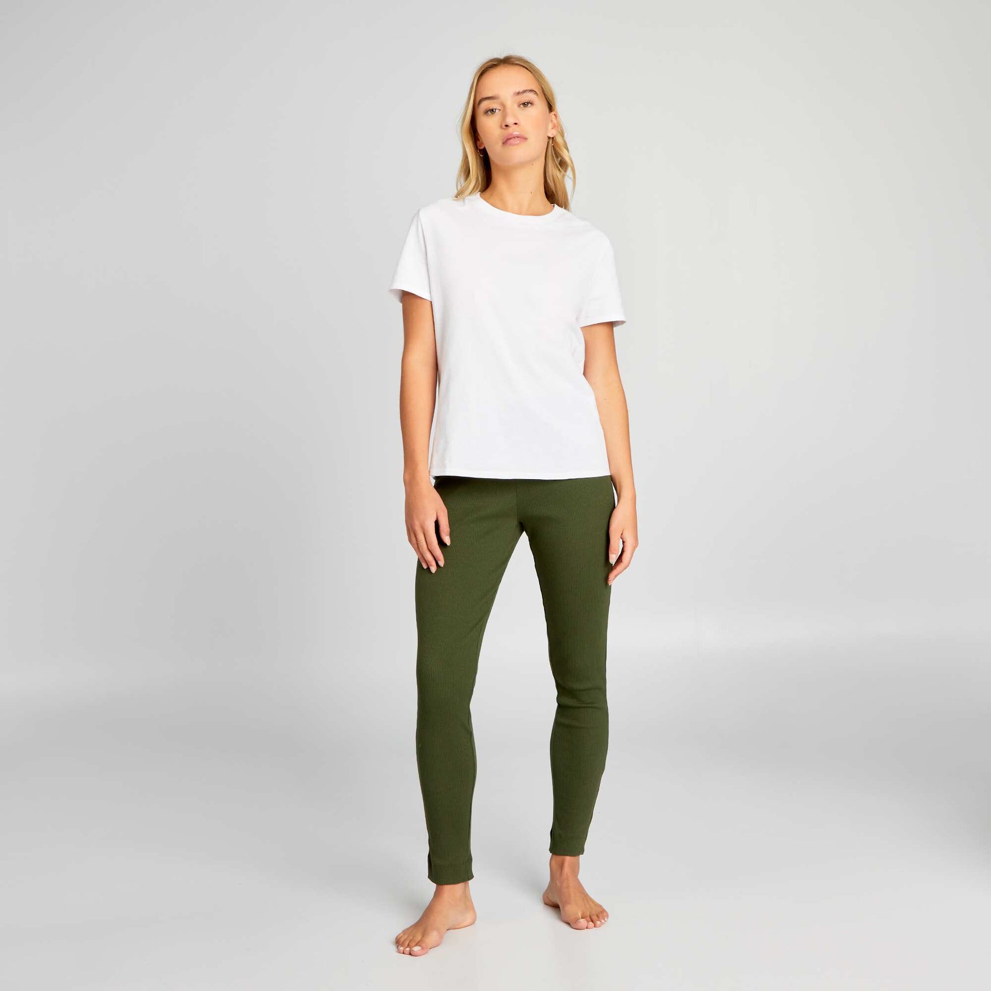 Pantalon en maille c tel e Vert kaki