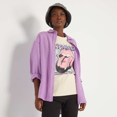 Chemise unie manches longues Violet