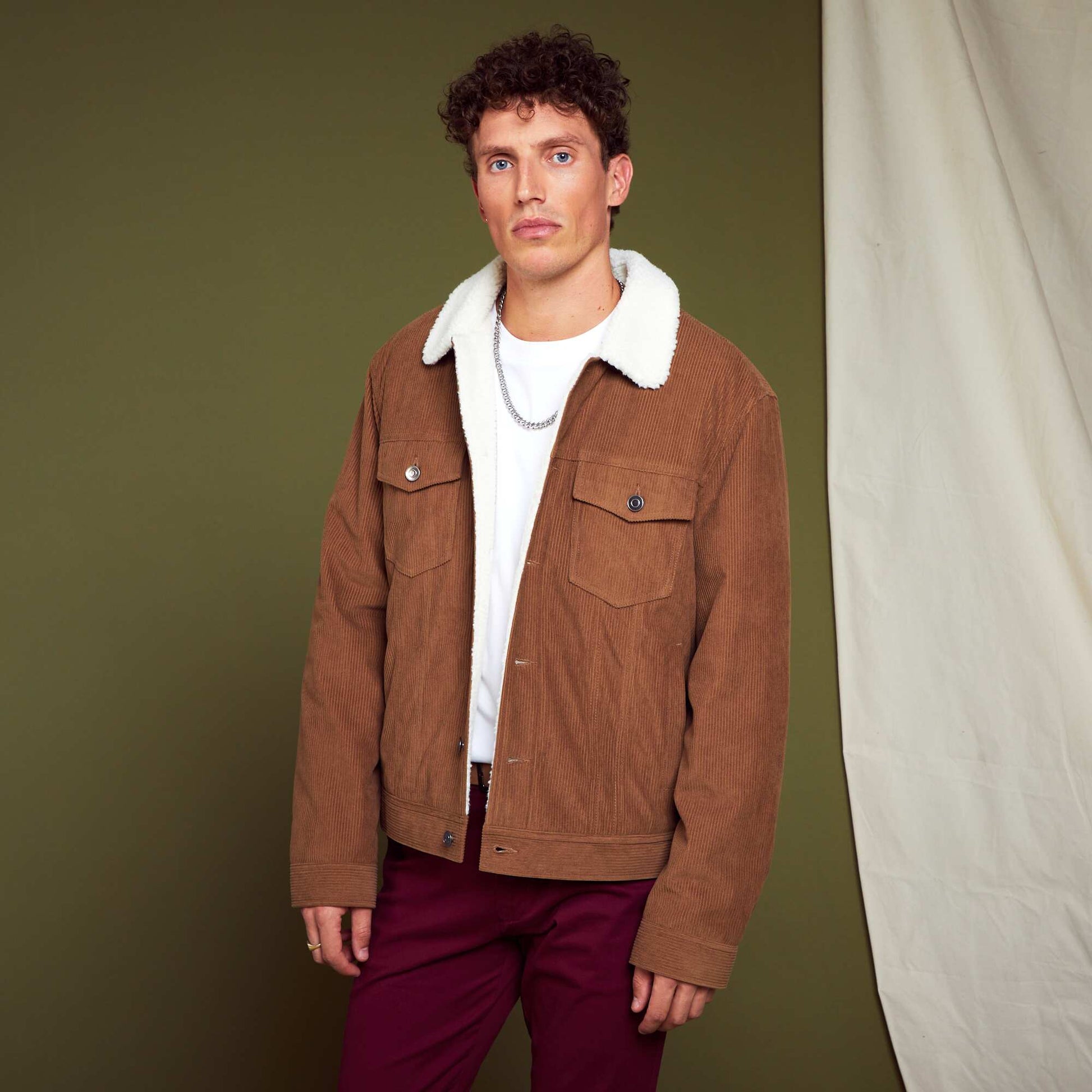 Veste en velours avec col en sherpa Marron