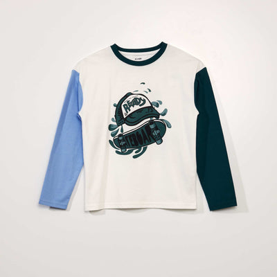 T-shirt manches longues 'skate' Blanc/vert