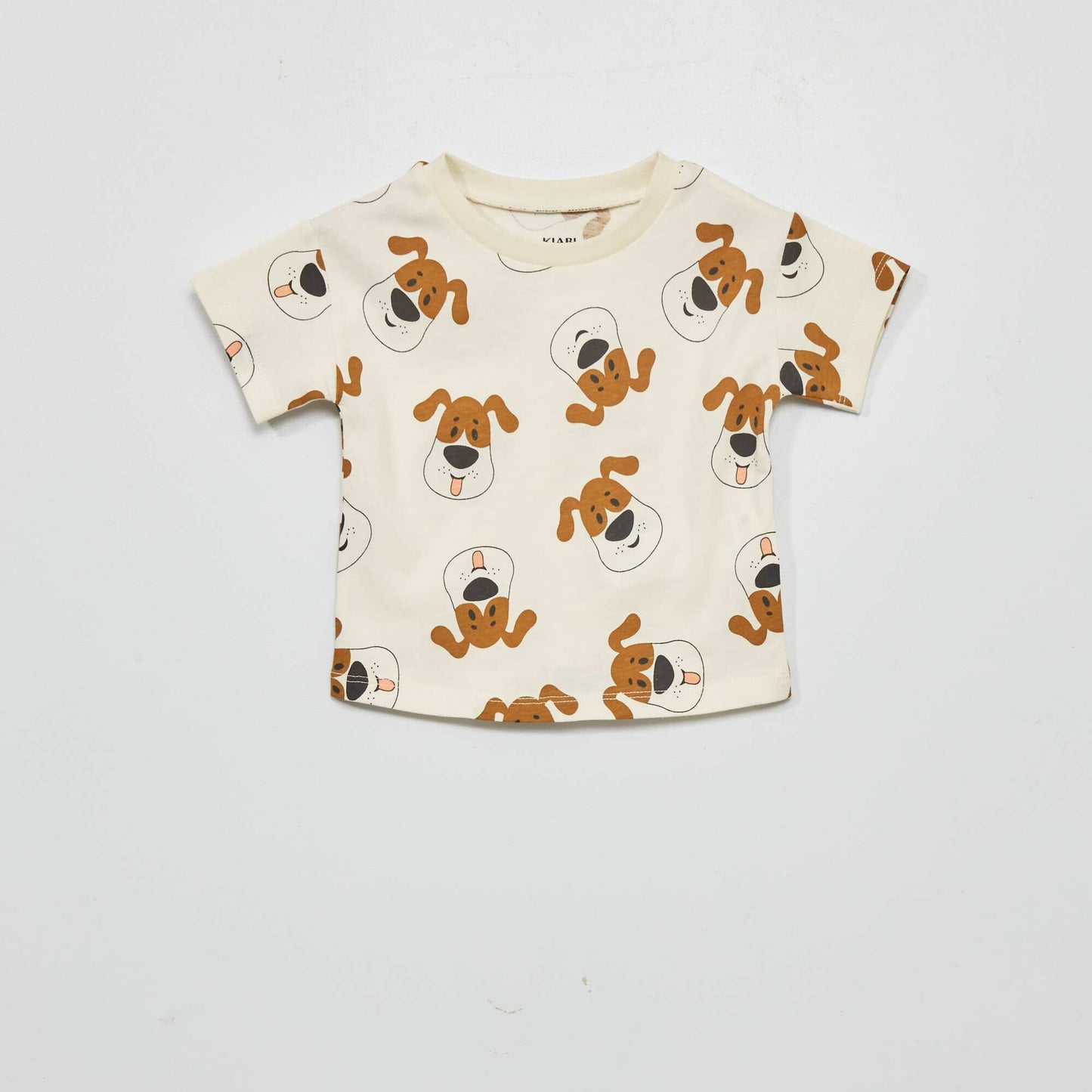 T-shirt 'chiens' col rond Beige