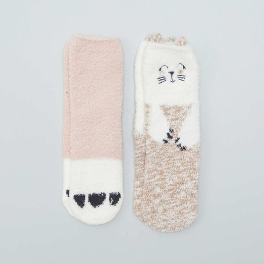 Chaussons chaussettes 'animaux' Beige