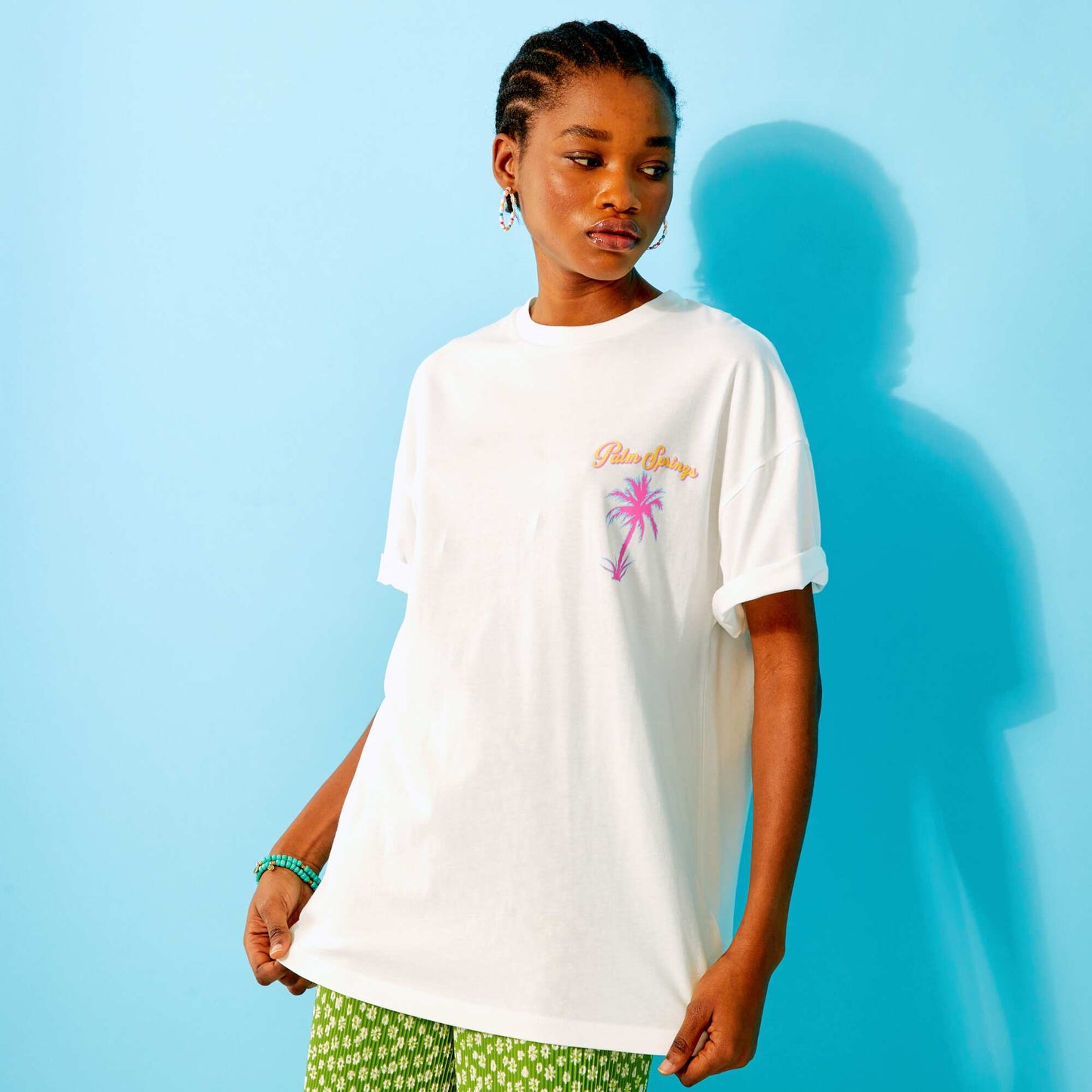 Tee-shirt imprim  'Palm Beach' Blanc