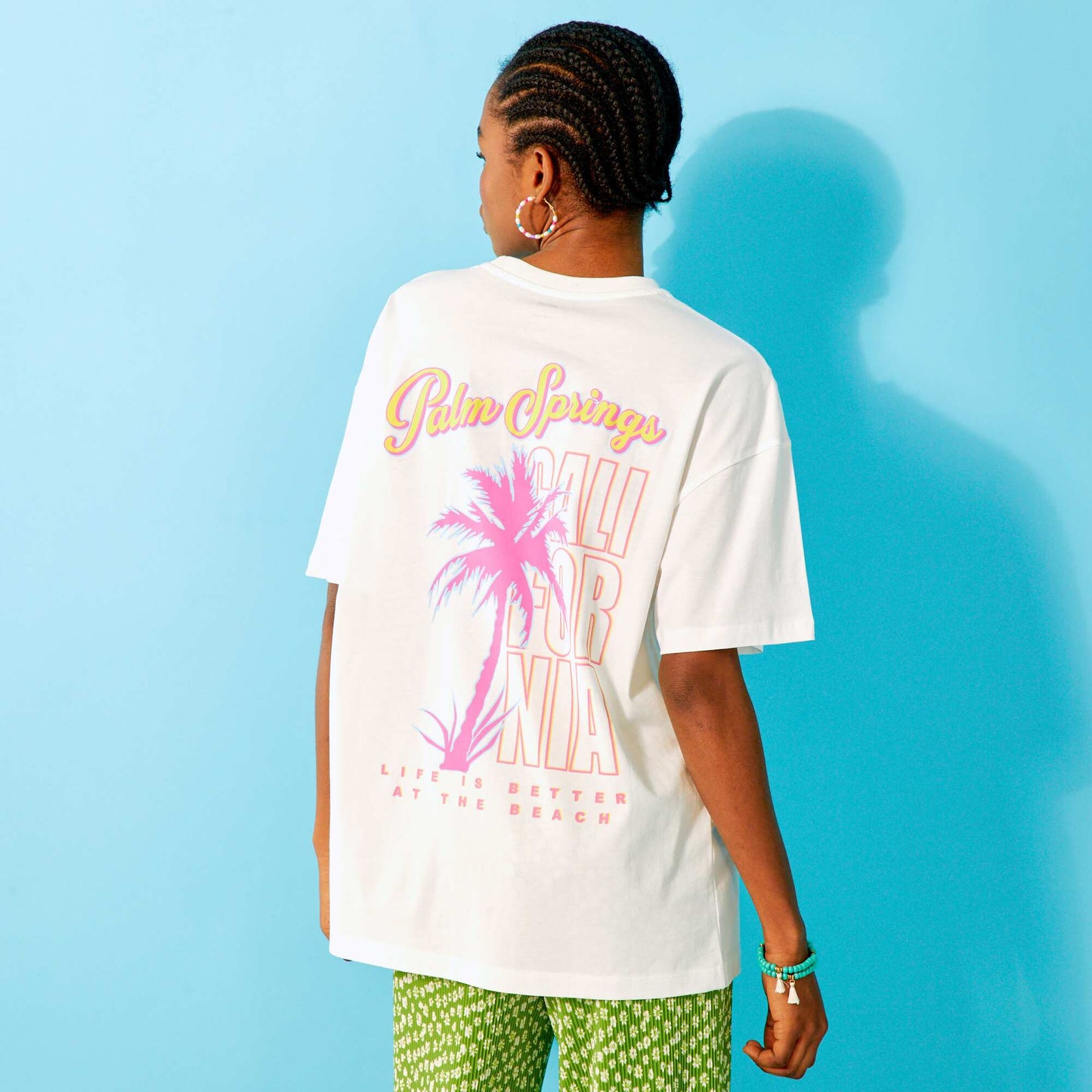 Tee-shirt imprim  'Palm Beach' Blanc
