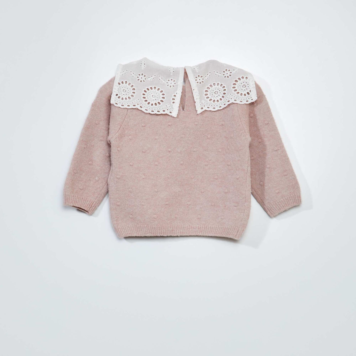 Pull en maille tricot avec col en broderies anglaises Rose