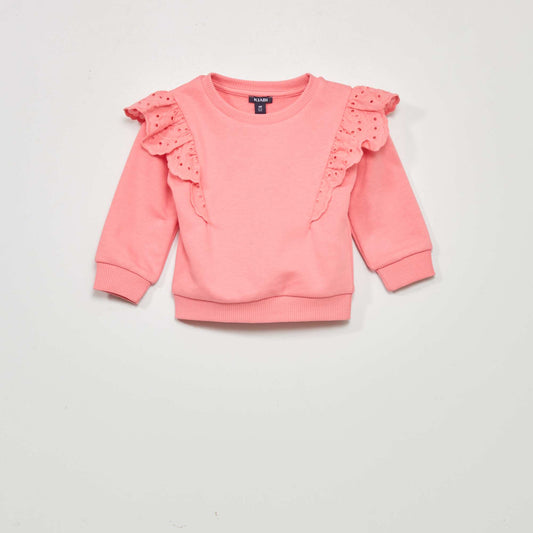 Sweat avec broderie anglaise Rose