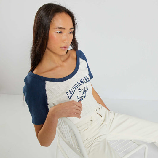 Tee-shirt raglan esprit campus Blanc/bleu