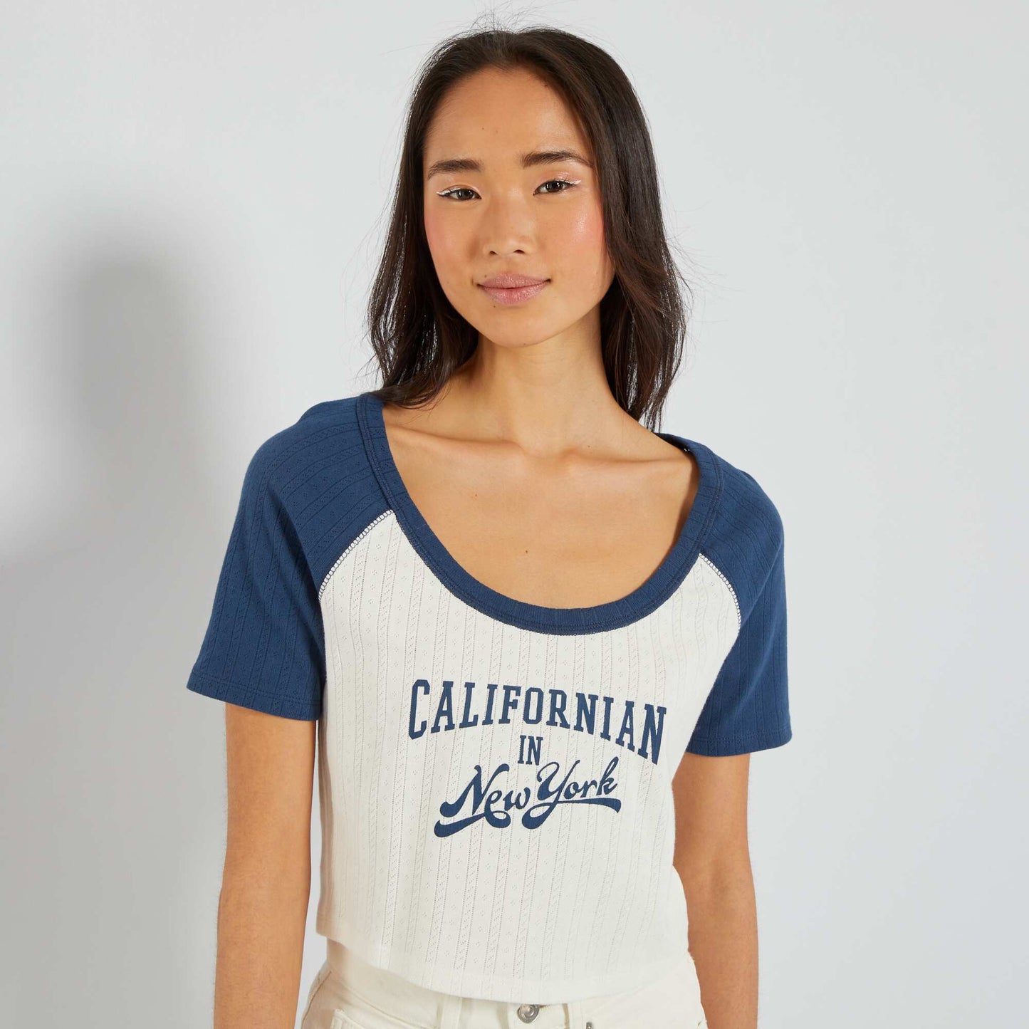 Tee-shirt raglan esprit campus Blanc/bleu