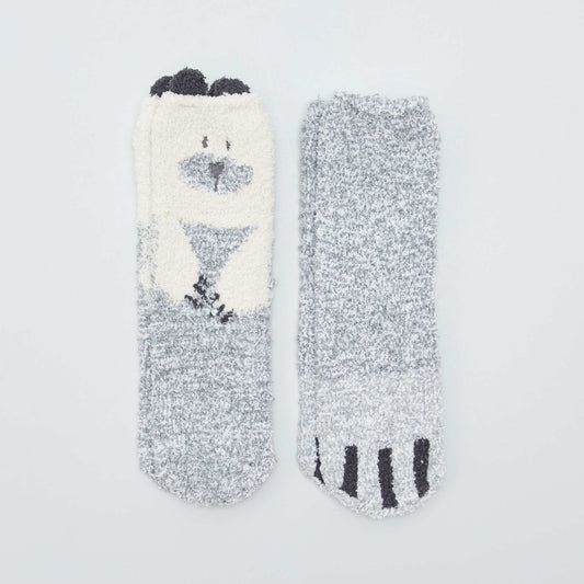 Chaussons chaussettes 'animaux' Gris