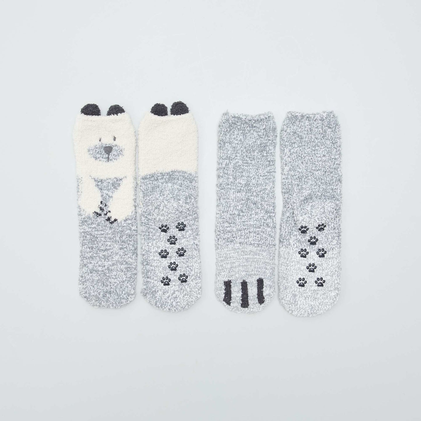 Chaussons chaussettes 'animaux' Gris