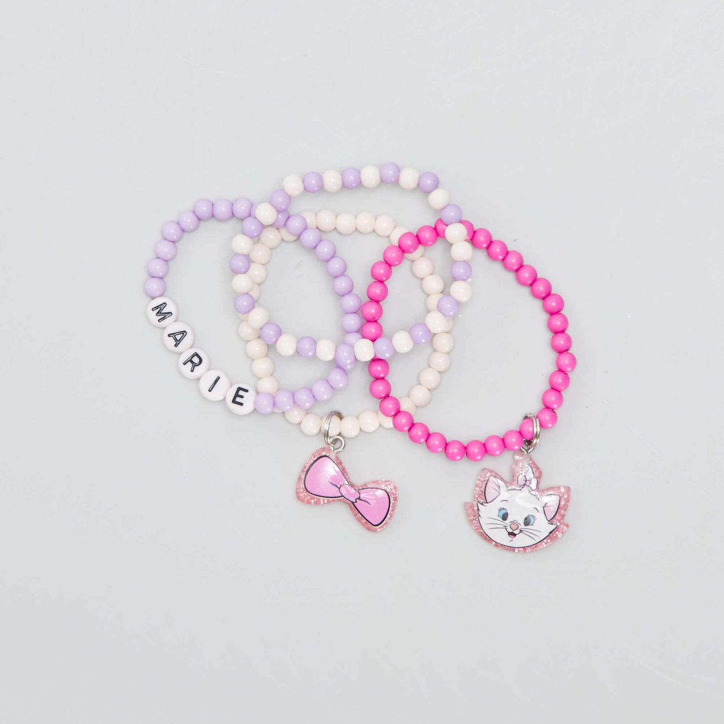 Lot de 4 bracelets de perles 'Disney' 'Marie' Rose