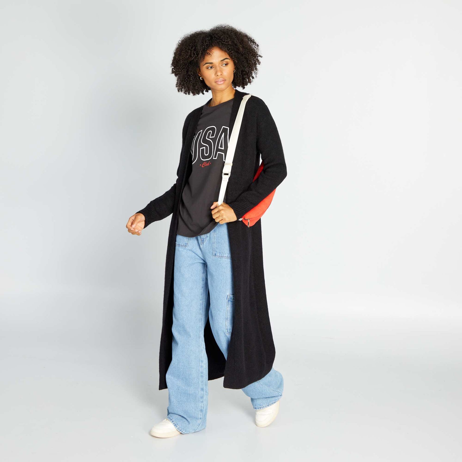 Gilet long en maille Noir