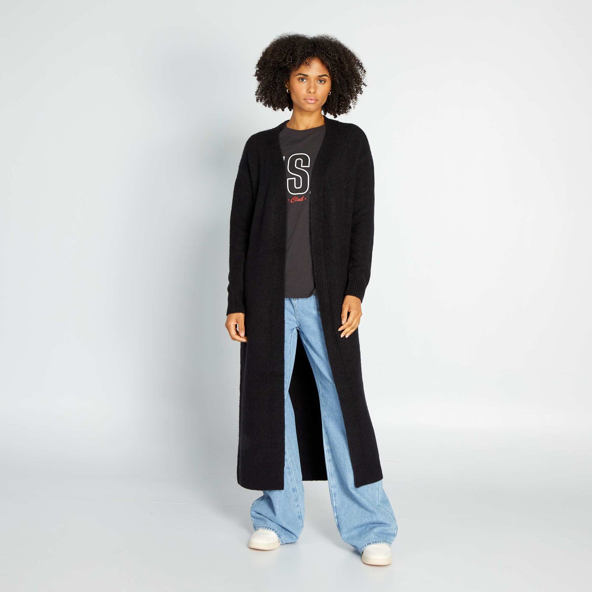 Gilet long en maille Noir