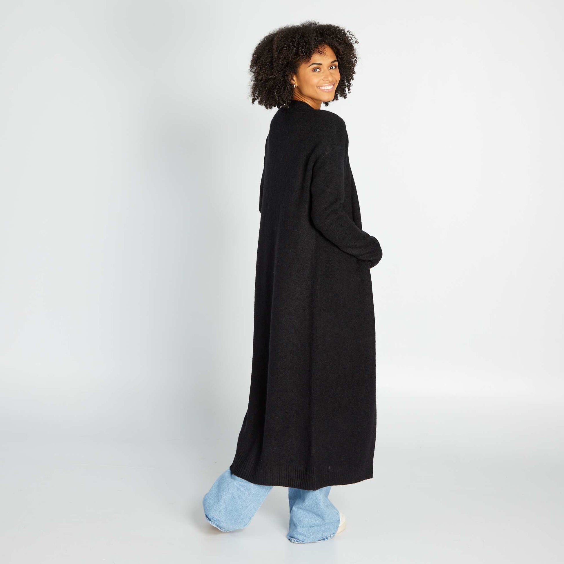 Gilet long en maille Noir