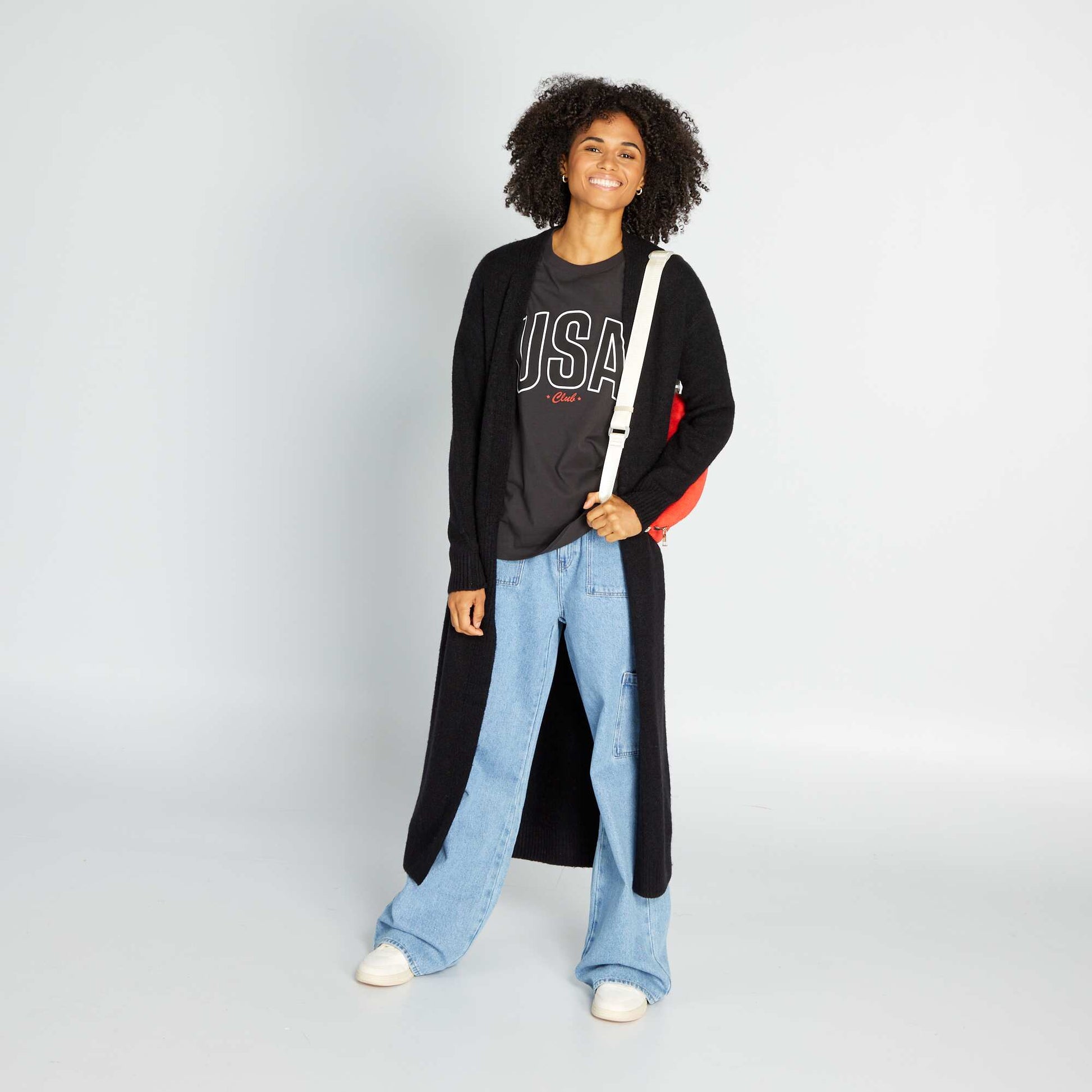 Gilet long en maille Noir