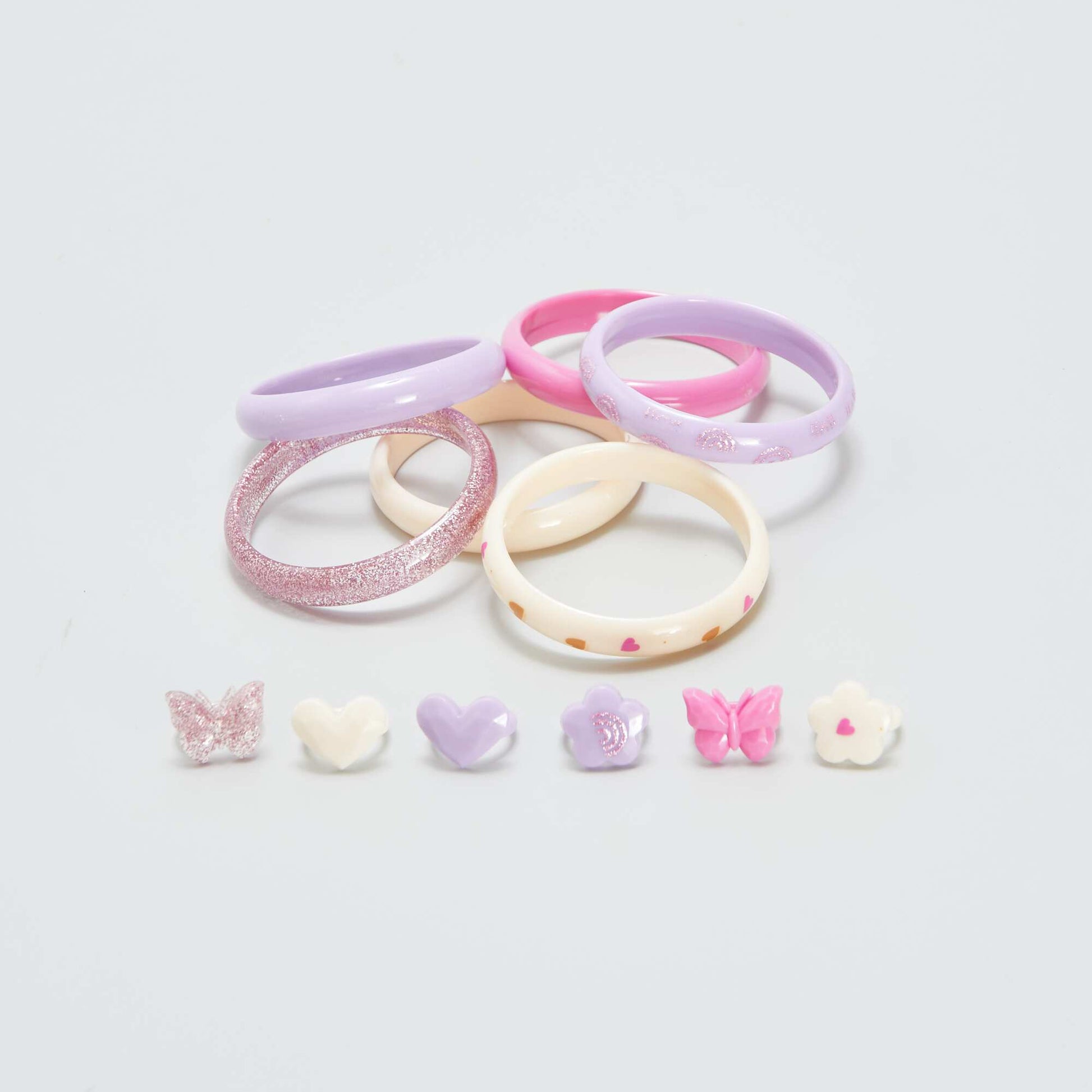 Lot de 6 bracelets + 6 bagues multicolore