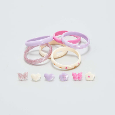Lot de 6 bracelets + 6 bagues multicolore