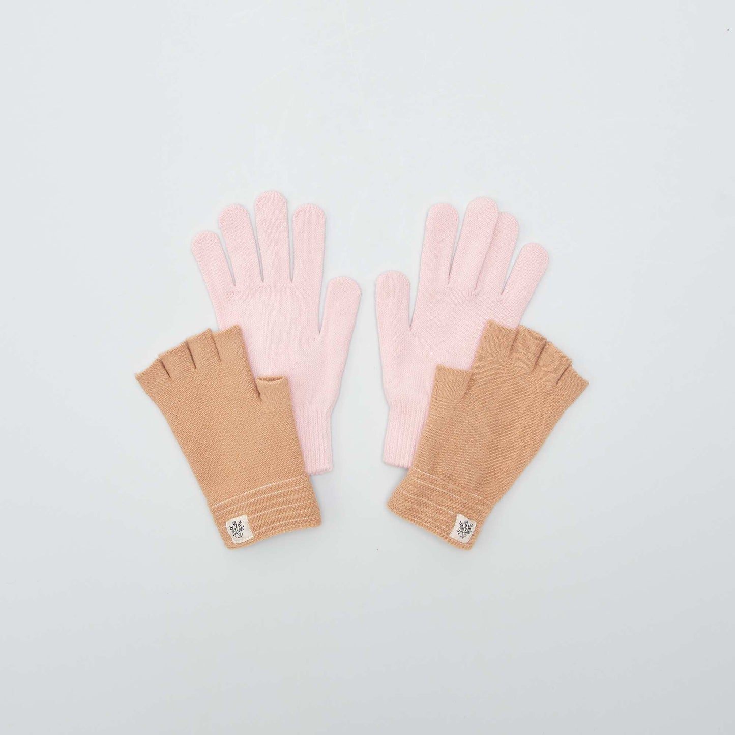 Paire de gants et mitaines - 2 pi ces Rose/marron