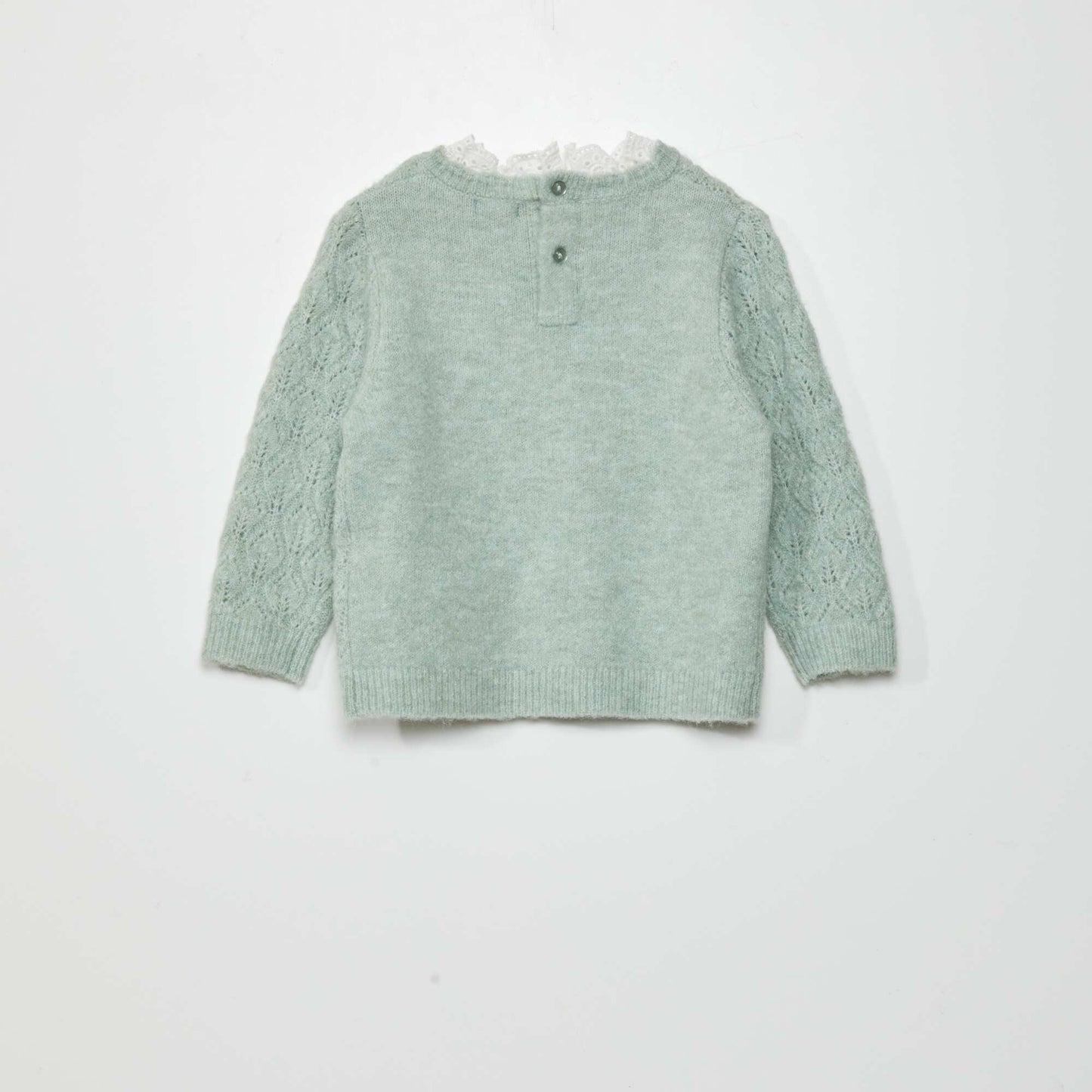 Pull en maille ajour e + broderie anglaise Vert