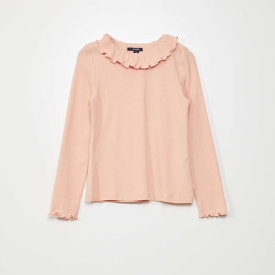 T-shirt l ger en maille c tel e avec imprim Vieux rose