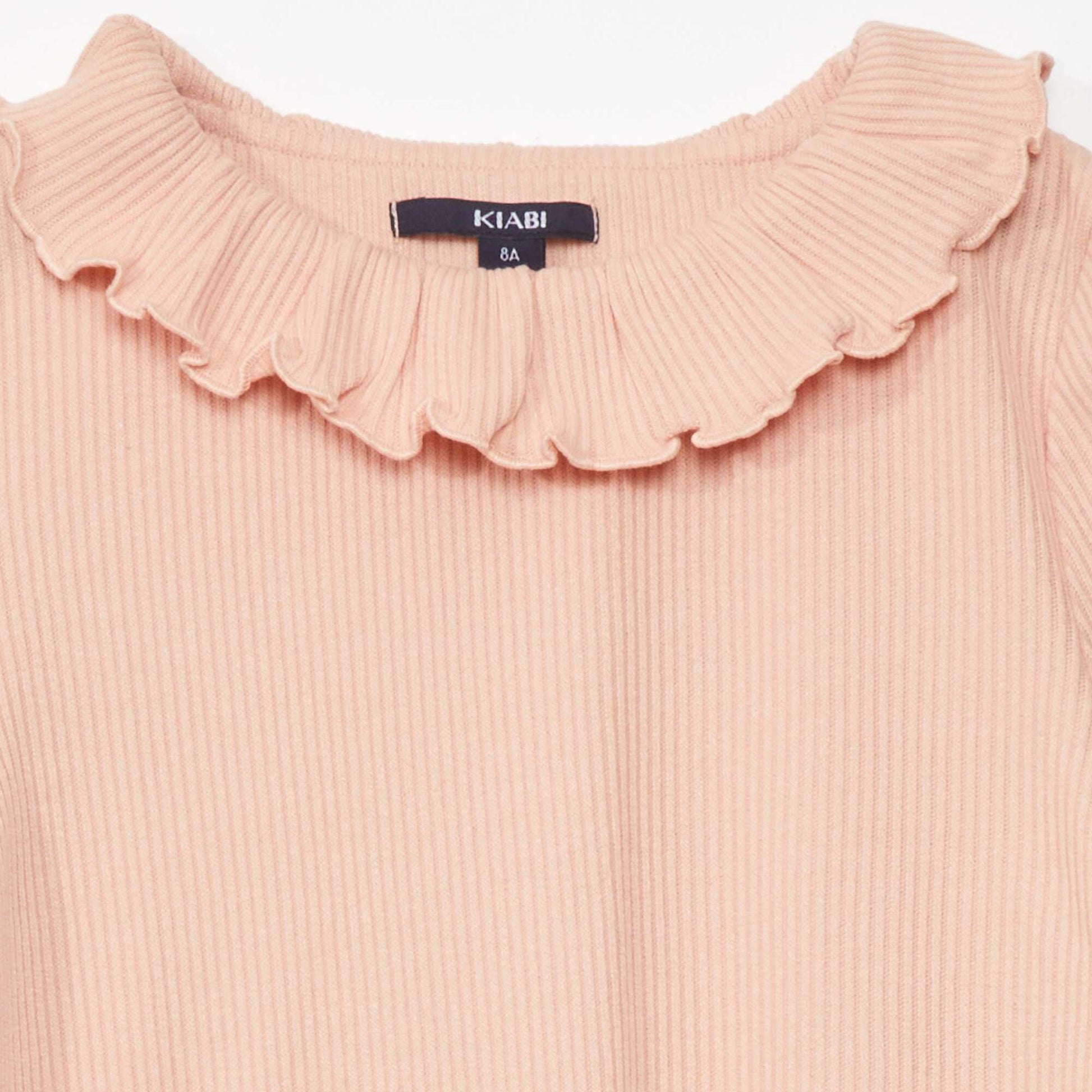 T-shirt l ger en maille c tel e avec imprim Vieux rose