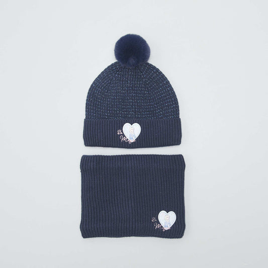 Ensemble bonnet + snood 'Reine des Neiges' - 2 pi ces Bleu