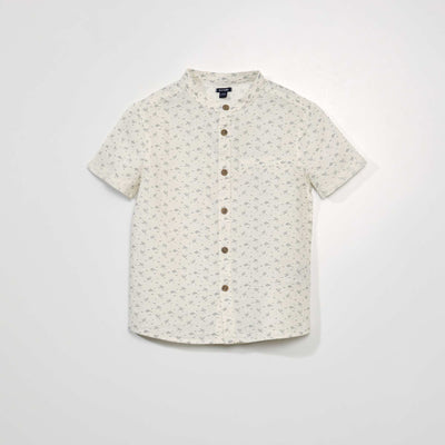 Chemise manches courtes motif 'vagues' Blanc