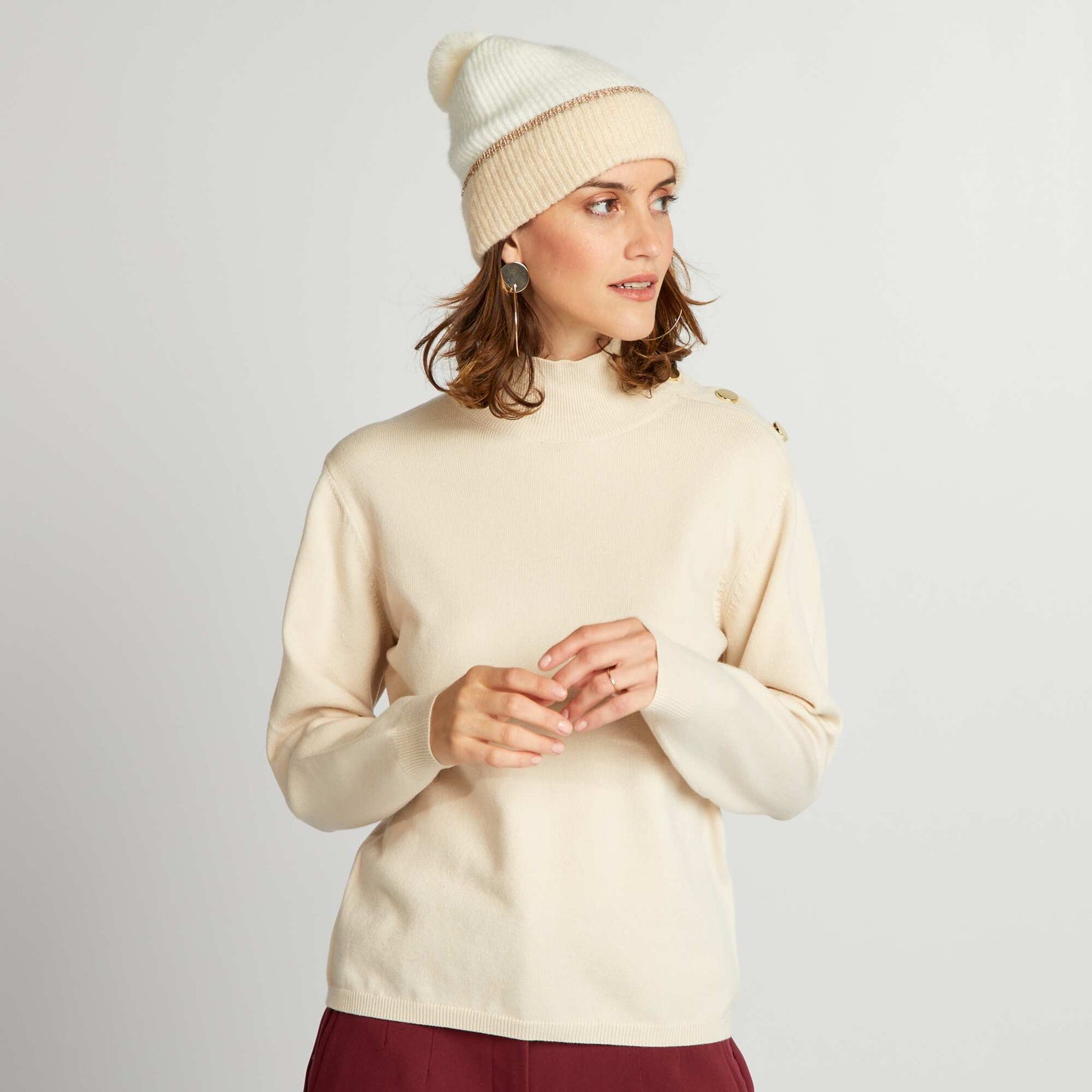 Pull en maille avec boutons fantaisie Blanc cr me