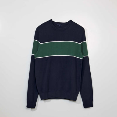 Pull en maille rayure Bleu marine/vert