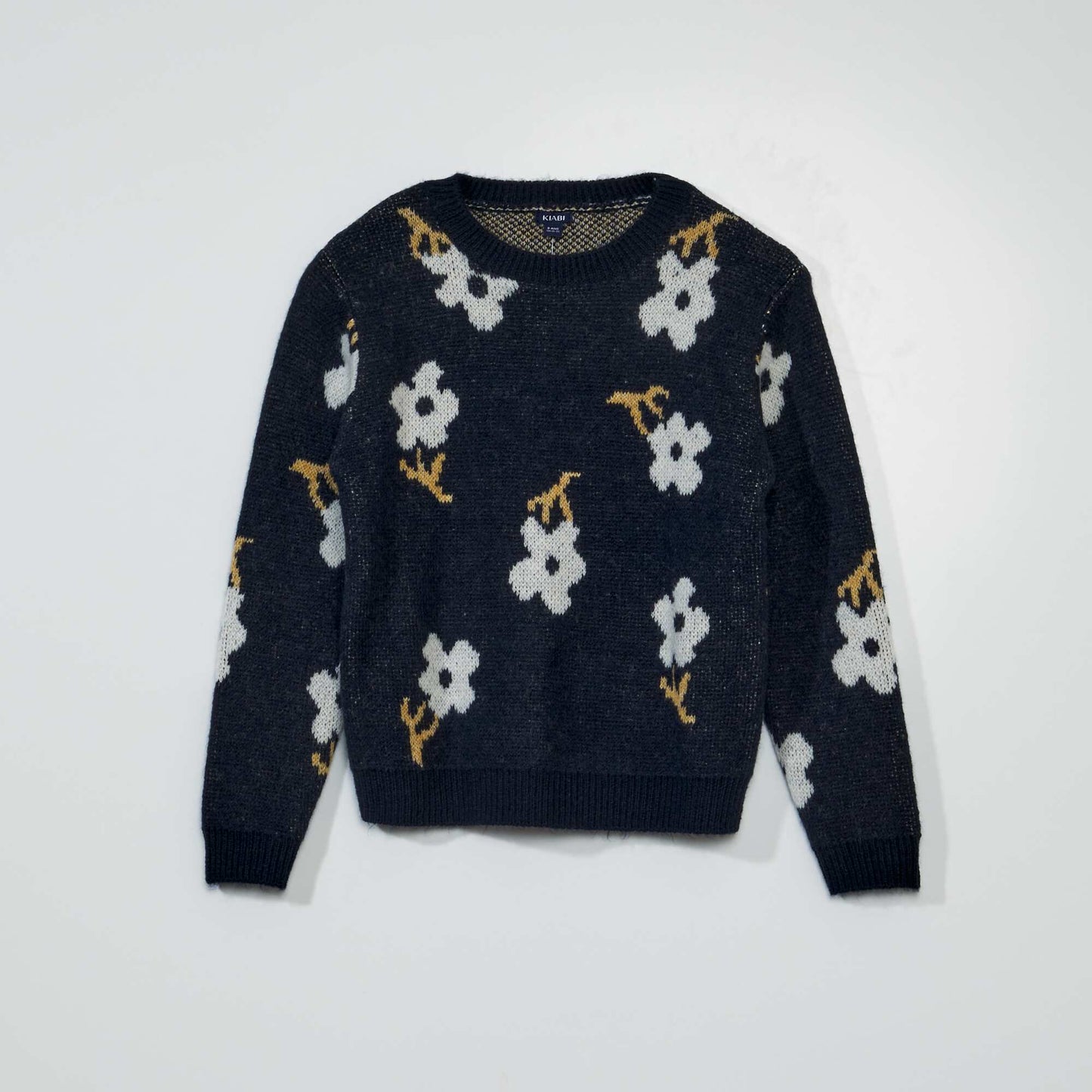 Pull en maille fleuri Bleu marine