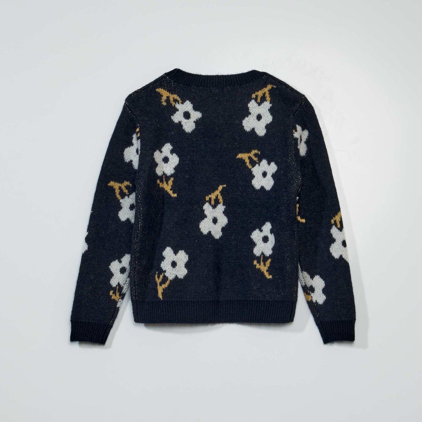 Pull en maille fleuri Bleu marine