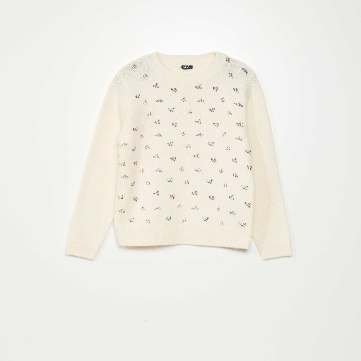 Pull en maille fleuri Ecru