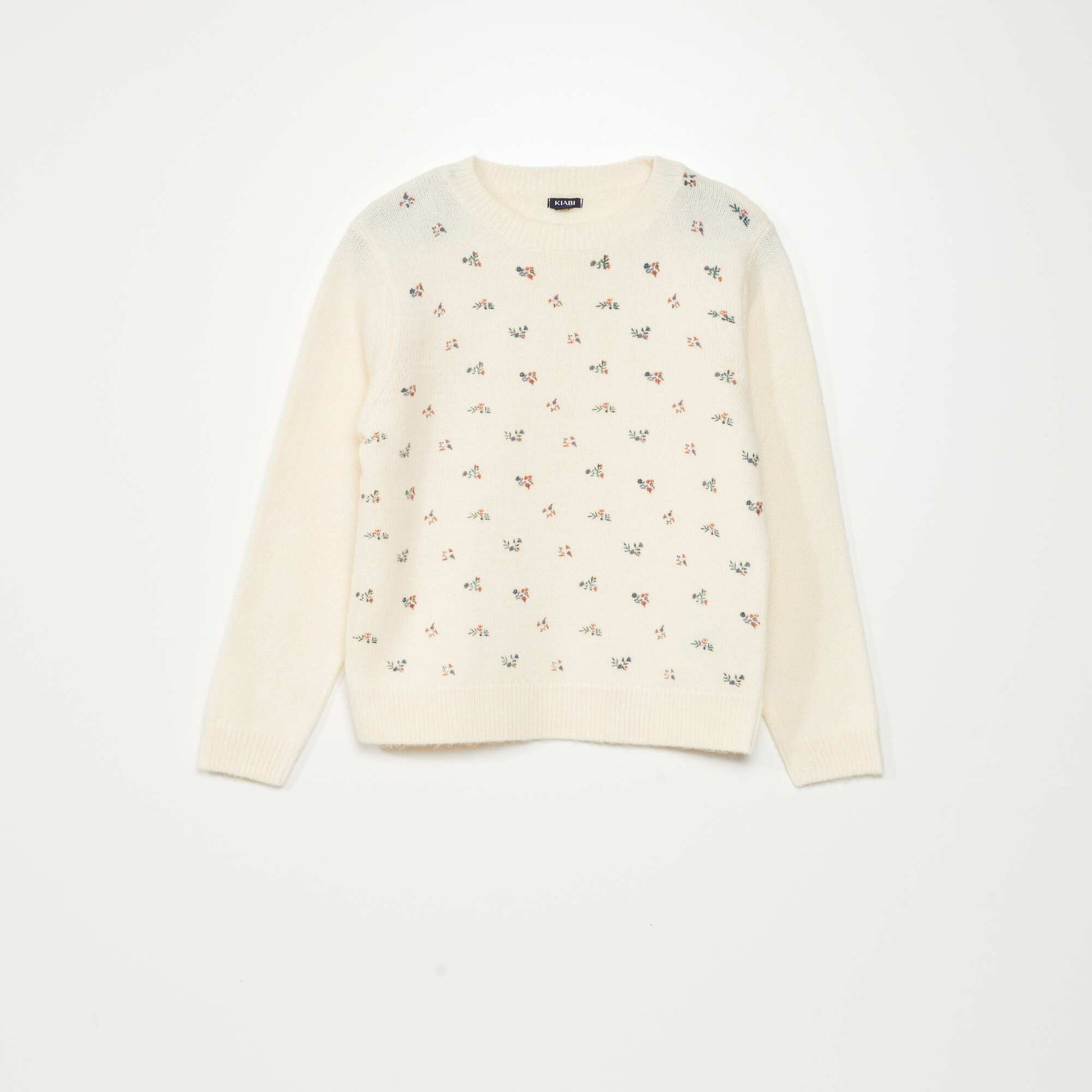 Pull en maille fleuri Ecru