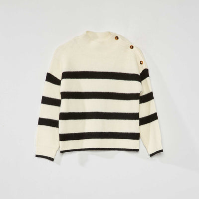 Pull marini re manches longues Blanc/noir