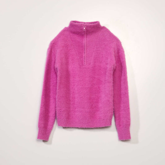 Pull maille poilue col camionneur Rose