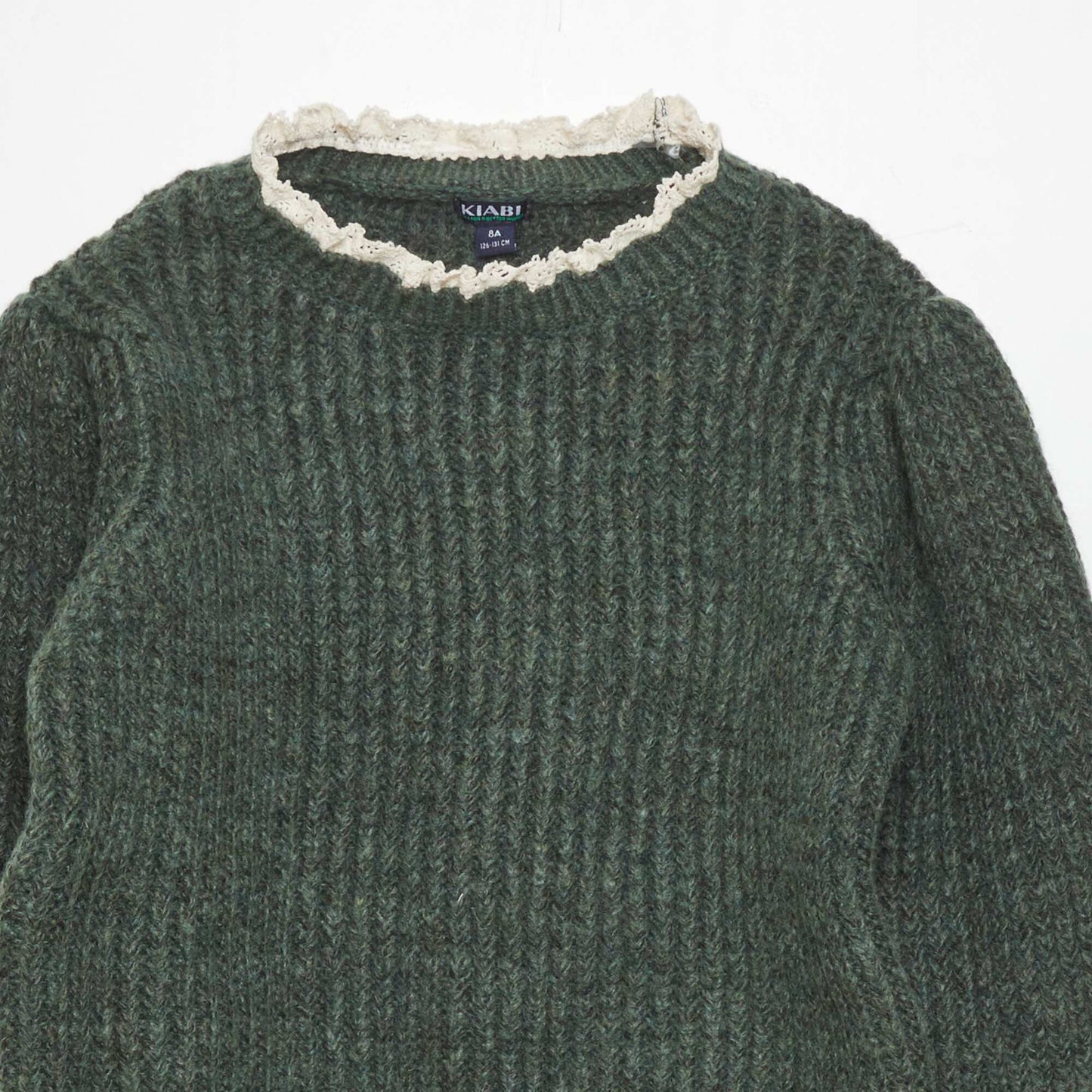 Pull en maille avec broderie anglaise vert gris